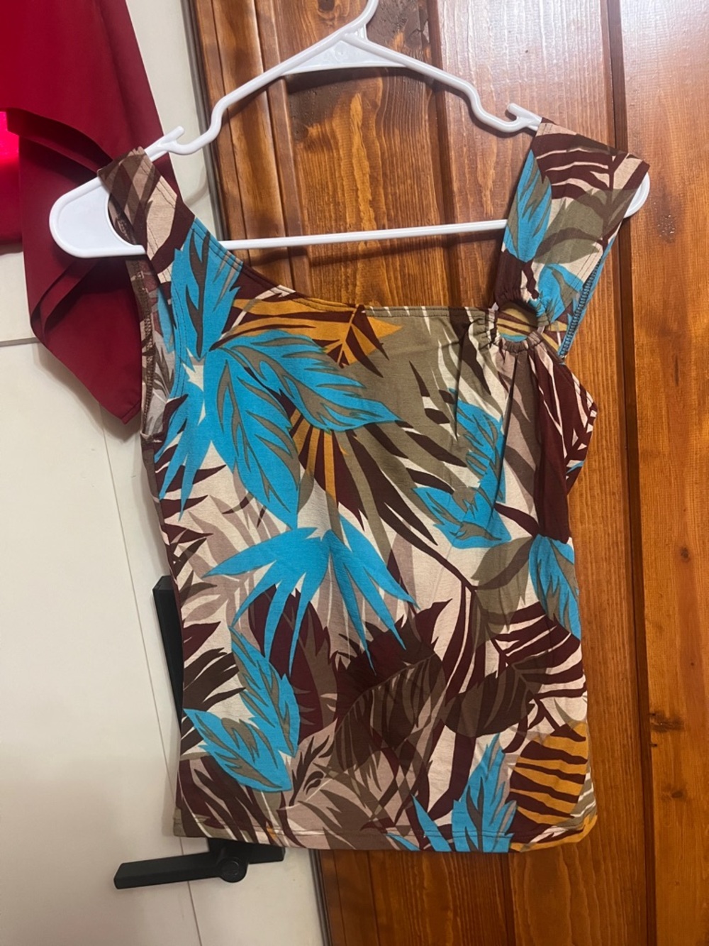 Tropical Square-Neck Tank Top in Blue & Brown